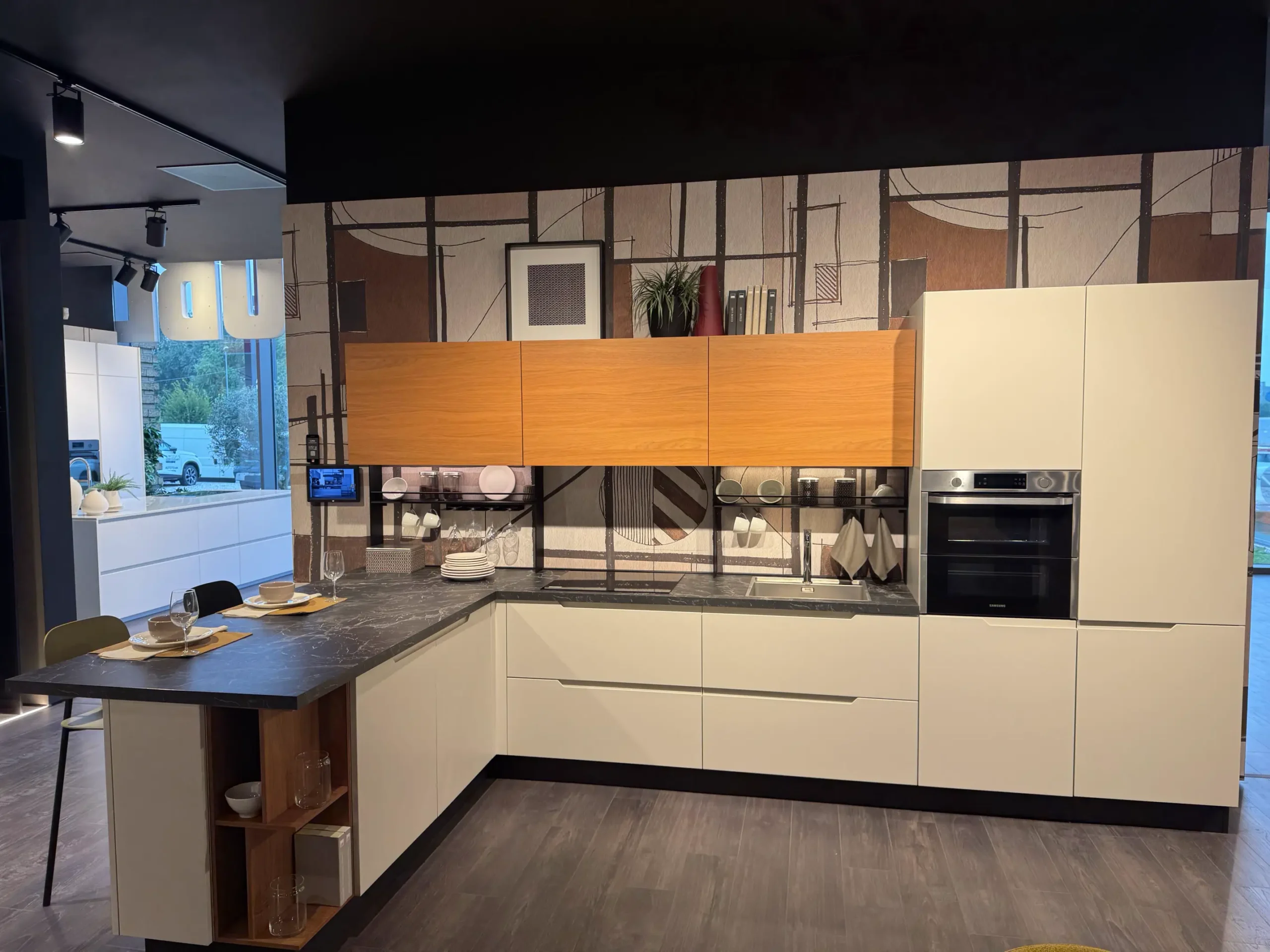 Cucina LUNA LACCATA LINO prezzo outlet | Cucine Lube Outlet | Creo Kitchens | Pronta Consegna
